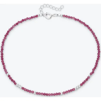 Řetízek Nákotník z rubínu se stříbrnými korálky - Ag925