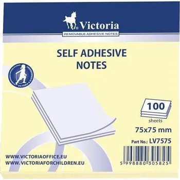 Samolepicí bloček, žlutá, 75 x 75 mm, 100 listů, VICTORIA