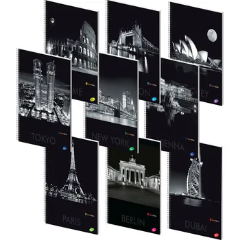 Sešit Poznámkový blok A4, 40listů, linka, Metropole v noci, mix motivů