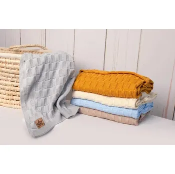 Dětská deka Baby Nellys Luxusní bavlněná pletená deka, dečka CUBE, 80 x 100 cm - šedá