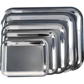 Kovový tác, obdélníkový, chromový, 25 x 21 cm