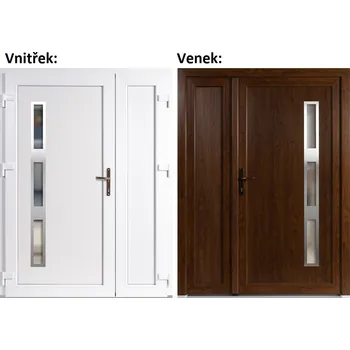 Vchodové dveře Dvoukřídlé vchodové dveře plastové Soft Julie Inox+Panel Plný, Zlatý dub/bílá, 130x200 cm, levé