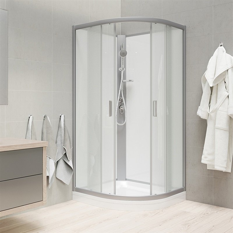 Mereo CK35122BW Sprchový box bez stříšky čtvrtkruh 90x90x204 cm R550, profily satin, sklo Point, SMC vanička, záda bílá + připojovací hadice