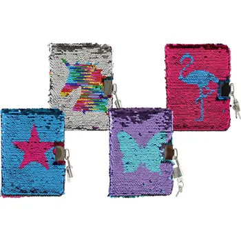 Teddies Zápisník/blok s flitry měnícími se zámkem mix druhů v sáčku 11x15x2cm