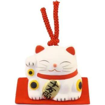 Japonská kočka štěstí Maneki Neko White - zvonek 6cm