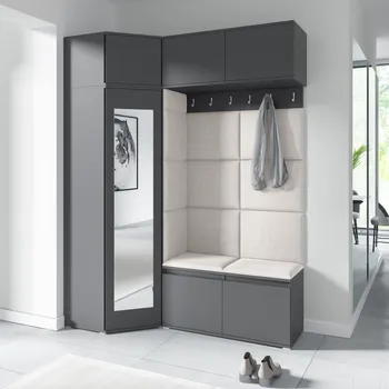 Předsíňová stěna Eka Předsíňová stěna s čalouněnými panely Trinity 38 - Grafit / Krémová bílá 2301