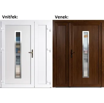 Vchodové dveře Dvoukřídlé vchodové dveře plastové Soft Hana Inox+Panel Plný, Zlatý dub/bílá, 130x200 cm, levé