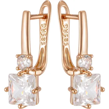 Náušnice B-TOP Dámské náušnice Zircon Square - růžové pozlacení