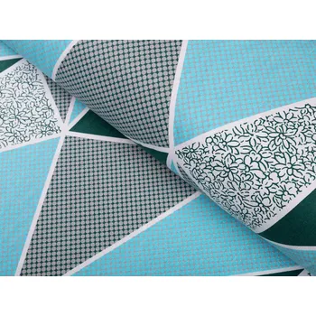 Bavlněná látka/plátno Sandra SA-334 Modro-zelené trojúhelníky - šířka 160 cm