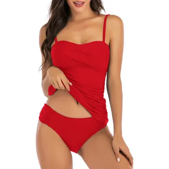 Dámské plavky Dámské plavky dvojdílné - tankini s křížením na košíčcích Barva: Červená, Velikost: S