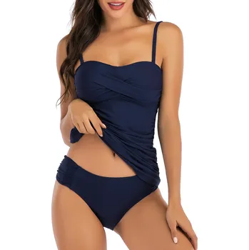 Dámské plavky Dámské plavky dvojdílné - tankini s křížením na košíčcích Barva: tmavě modrá, Velikost: S