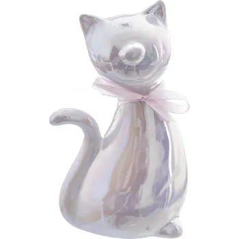 Velikonoční dekorace Kočka ker. bílá perleť 9x7x16 cm
