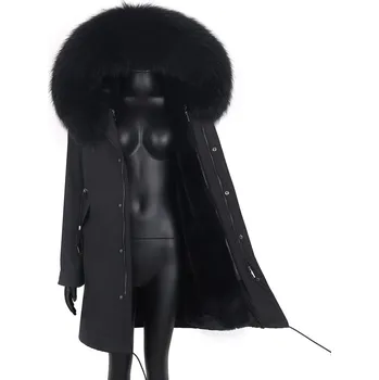 Dámská parka Voděodolná zimní parka dlouhá bunda s kožíškem z mývala Velikost: M, Barva (Varianta): 36