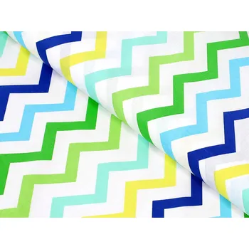 Bavlněná látka/plátno Sandra SA-378 Zeleno-modro-žluté cik-cak proužky - šířka 160 cm