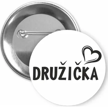 ON-DESIGN Placka s motivem Družička Barva: bílá, Barva potisku: černá, Typ buttonu: špendlík