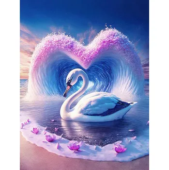 Diamantové malování Diamantové malování - Labuť a vlna ve tvaru srdce č. 1041