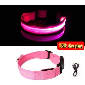 Obojek pro psa USB Svítící obojek pro psa S-XL - Růžový,XL 42 - 56 cm