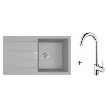 Granitový dřez Franke SET T104 - S2D 611-78 Šedá + FP 9000 Bez sprchy Chrom + ZÁRUKA 5 LET ZDARMA