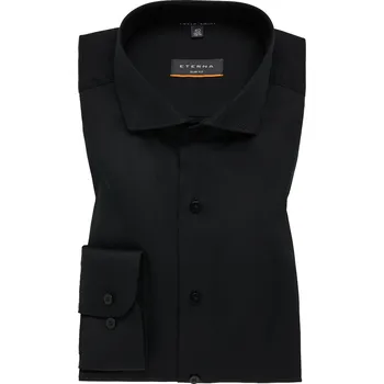 Pánská košile Košile Eterna Slim Fit Twill neprůhledná černá velikost: 45, délka rukávu: dlouhý rukáv