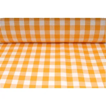 Plátno bavlněné, kanafas, oranžová kostka 11 x 11mm, metráž