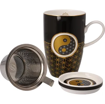 Goebel Yin Yang Black Hrnek na čaj se sítkem