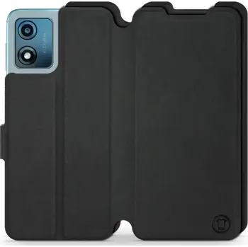 Pouzdro na mobilní telefon Flipové pouzdro Mobiwear Semiš - Motorola Moto E13 - Černé (Knížkové semišové flip pouzdro, obal, kryt na mobil Motorola Moto E13 - Černé, materiál semiš + TPU, ochrana 360°, stojánek, silikonová vanička, magnetické zavírání)