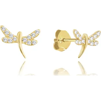 Náušnice Zlaté náušnice vážky s bílými zirkony Au 585/1000