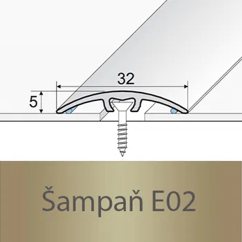 Podlahová lišta PROFIL Team - Přechodový profil 32 mm, oblý - narážecí Barva dekoru: šampaň E02, Délka lišty: 93 cm