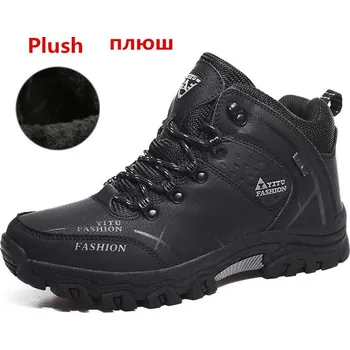 Pánská zimní obuv Zimní tenisky pánské kožené sněhule s plyšem Velikost: 39, Barva (Varianta): Černá