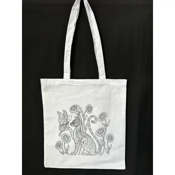 Výtvarná sada Textilní taška, k vybarvení, bílá, VZOR KOČKA, 1 kus