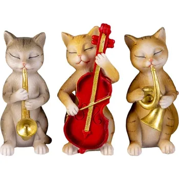 Dekorativní sošky 3 kočiček hrajících na hudební nástroje – 14x6x10 cm