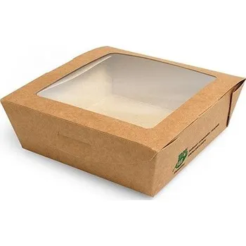Jednorázové nádobí Papstar Kartonový box na salát s PLA oknem Pure 650ml 120/120/45mm 40ks