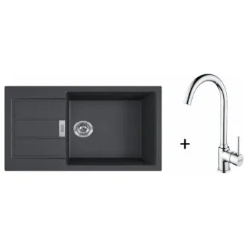 Granitový dřez Franke SET T106 - S2D 611-78 XL černý + FP 9000 Bez sprchy Chrom + ZÁRUKA 5 LET ZDARMA