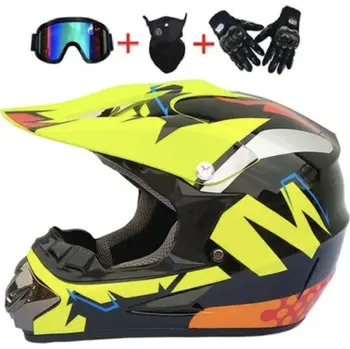 Helma na motorku XTR moto helma krosová žlutá v setu