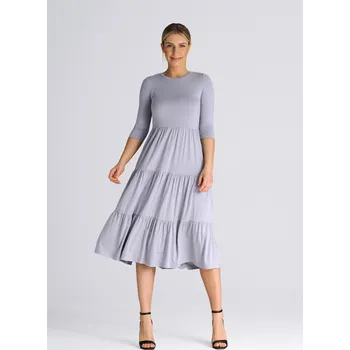 Dámské šaty Světle šedé midi šaty s volány M943 light grey Velikost: S