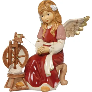 Vánoční dekorace Goebel Anděl u kolovrátku 36,5 cm Bordeaux