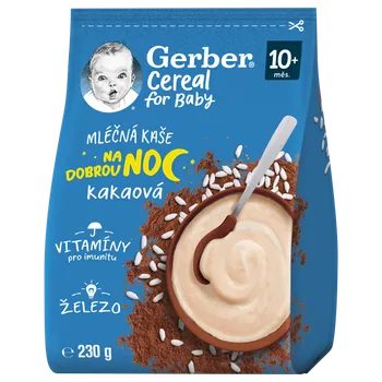 Dětská kaše Gerber Cereal mléčná kaše na dobrou noc 10 m+ 230 g kakaová