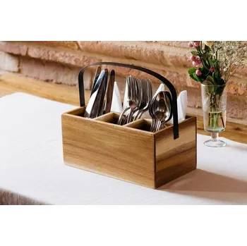 Stojan na nože Dřevěný stojan na příbory s úchytem Leone 260/150/117mm 1ks