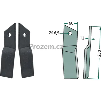 Frézovací rotační nůž levý pro Howard, 73000653828V, 653828, -/16,5/250 mm