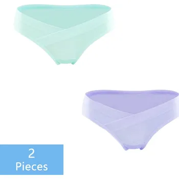 Těhotenská podprsenka Těhotenské kalhotky 2 ks (různé barvy 2) s vykrojením pod bříškem Barva: zelená+fialová, Velikost: L