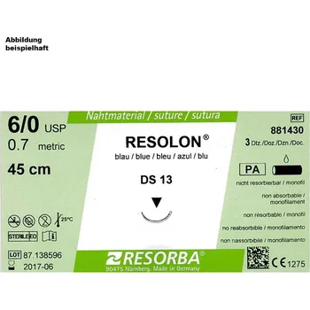 Chirurgická jehla Resolon Monofil Modrý DS 16 0,45 mm 5/0 (1 EP) – šicí materiál pro chirurgii