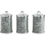 SADA 3KS NÁDOB NA ČAJ, CUKR A KÁVU POKRYTÁ KŘISTALIKY 10x10x17 CM ZELENÁ/STŘÍBORNÁ