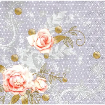 Papírový ubrousek UBR-E113, Ubrousek, 16x16 cm, RŮŽE NA STŘÍBRNÉM, 1 kus