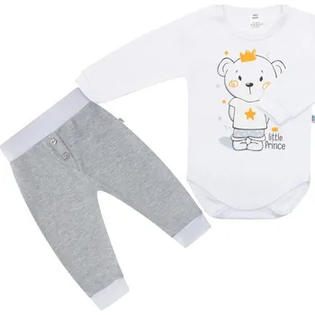 Kojenecký body 2-dílná bavlněná souprava Funny bílo-šedá New Baby Velikost: 80 (9-12m)