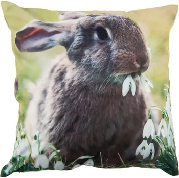 Dekorativní polštářek Zelený povlak na polštář s králíčkem a sněženkami – 45x45 cm