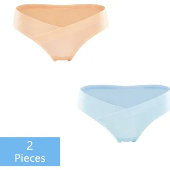 Těhotenská podprsenka Těhotenské kalhotky 2 ks (různé barvy 1) s vykrojením pod bříškem Barva: šampaň+modrá, Velikost: M