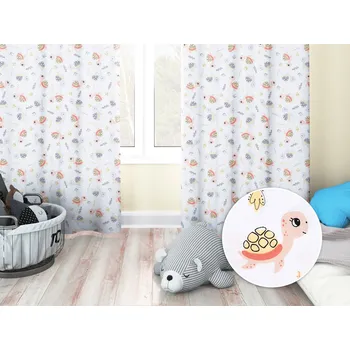 ubrus Dětský bavlněný závěs Sandra SA-373 Veselé želvičky na bílém 150x160 cm