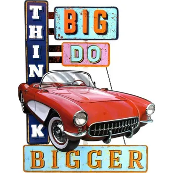 Plechová cedule Červená nástěnná kovová cedule Big do Bigger – 48x1x60 cm