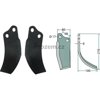 Pracovní nůž Frézovací klenutý nůž pravý pro Agromet, 48/17/210 mm