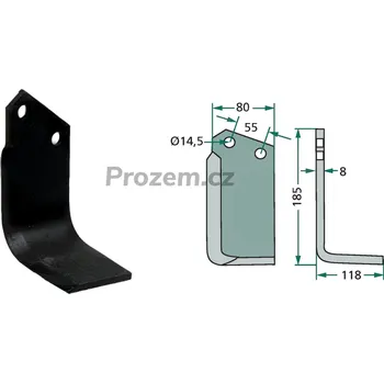 Pracovní nůž Frézovací zahnutý nůž pravý pro Sicma, 55/14,5/185 mm